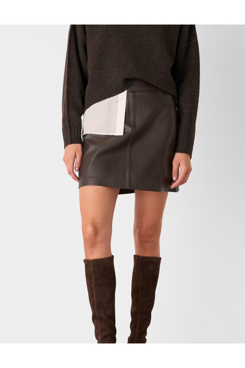 Leather A-Line Skirt, Main, color, Brown