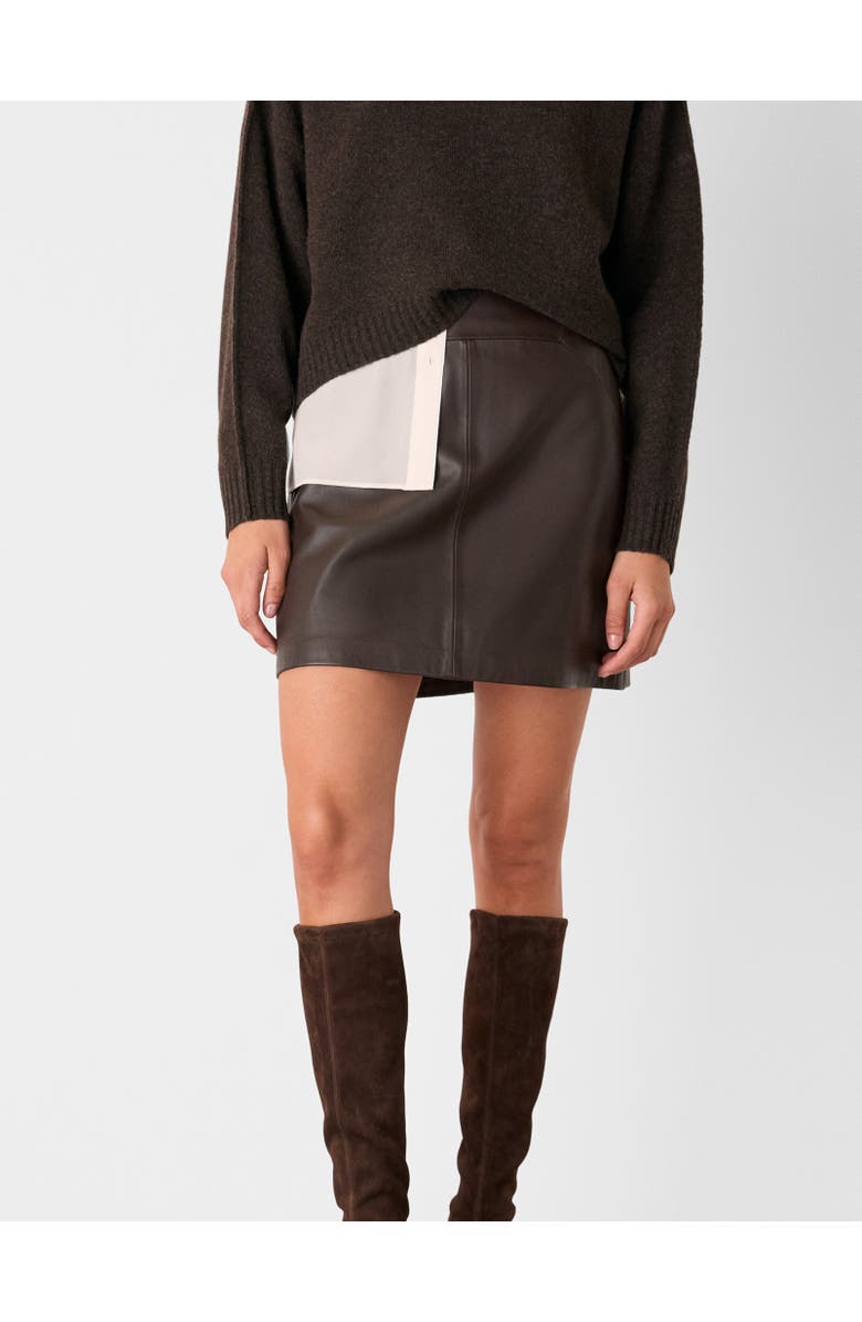 Whistles Leather A Line Skirt, Main, color, Brown