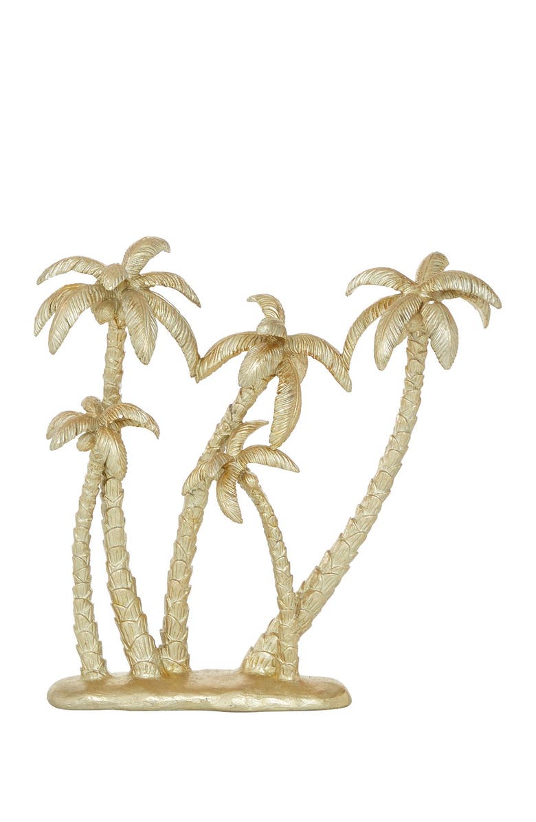 WILLOW ROW Goldtone Polyresin Palm Tree Sculpture, Alternate, color, Gold