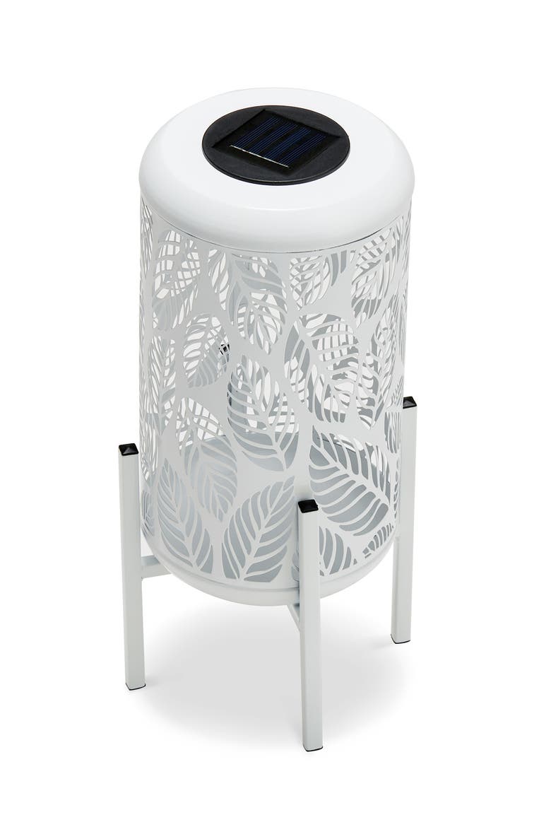 Metal Cutout Leaves LED Solar Powered Outdoor Lantern with Stand, Alternate, color, White