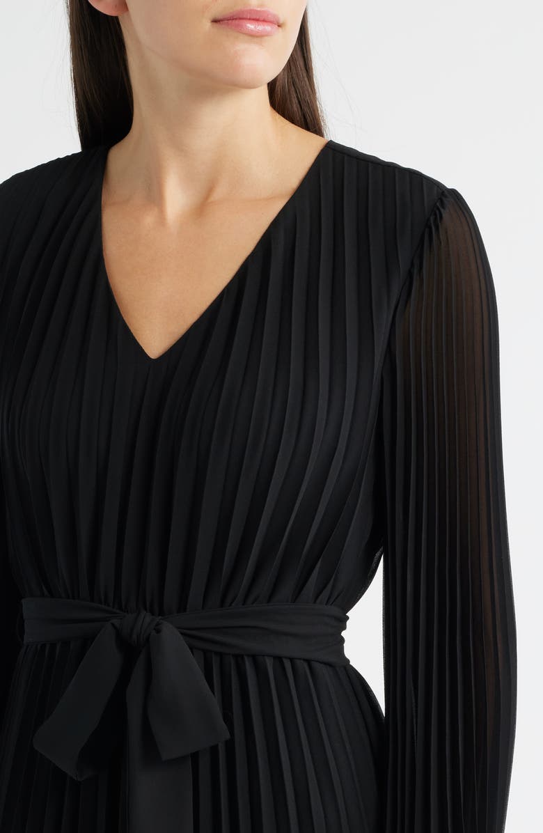 Sam Edelman Pleated Long Sleeve Chiffon Midi Dress, Alternate, color, Black