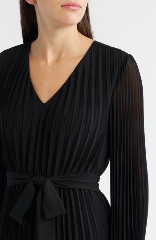 Sam Edelman Pleated Long Sleeve Chiffon Midi Dress In Black