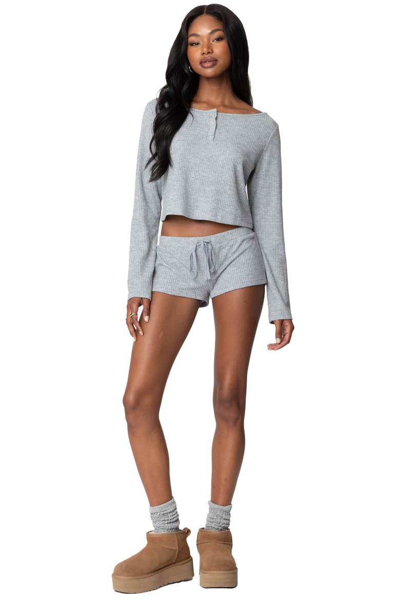 Teddy Waffle Knit Drawstring Shorts, Alternate, color, GRAY-MELANGE