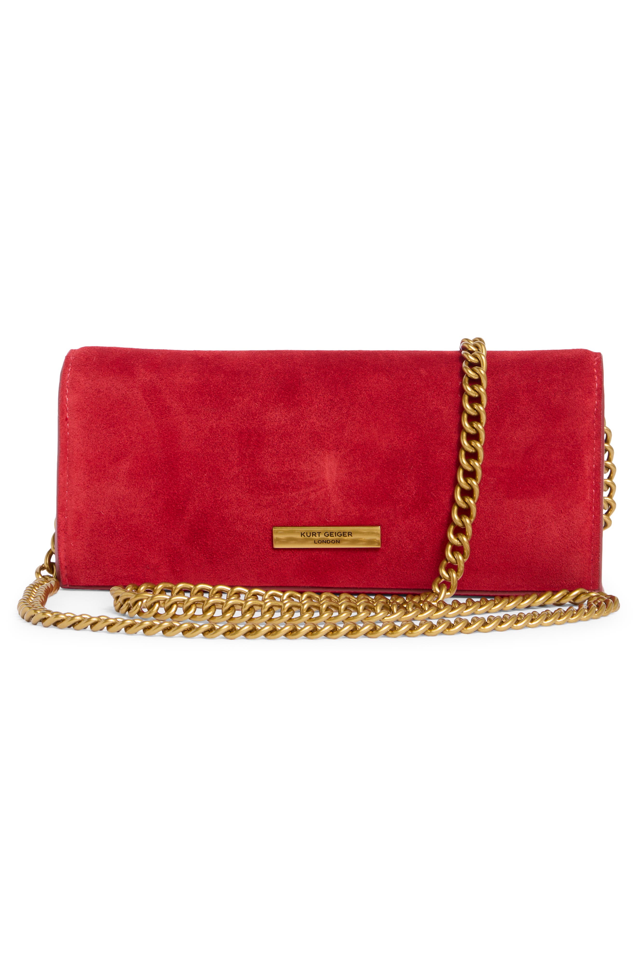 Elongated Suede Clutch, Alternate, color, RED