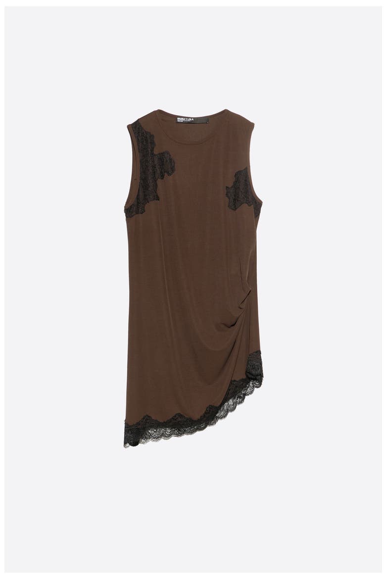 Fluid Ribbed Lace Top, Alternate, color, CHOCOLATE