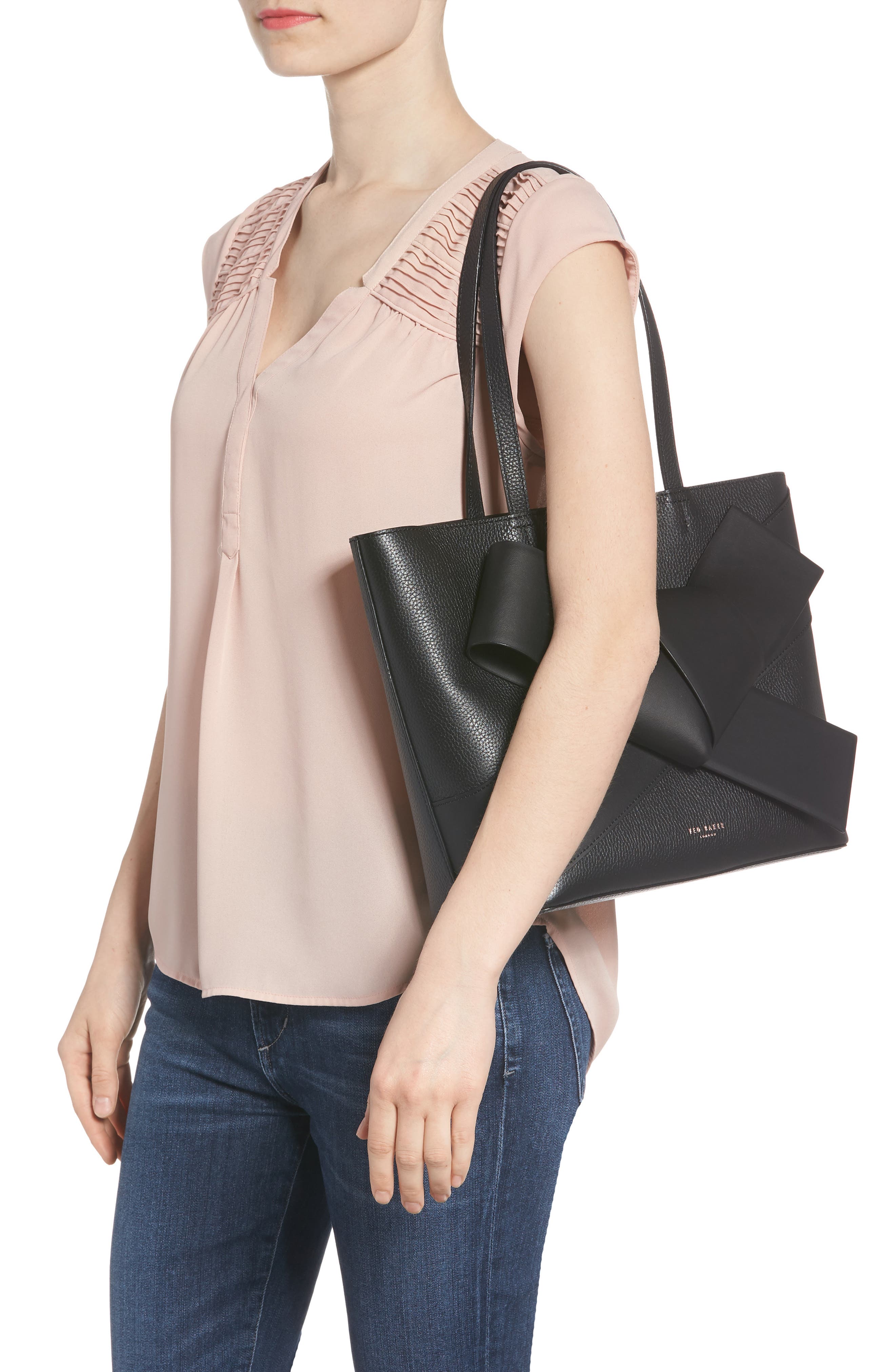 Ted Baker London Giant Knot Leather Shopper, Alternate, color, 