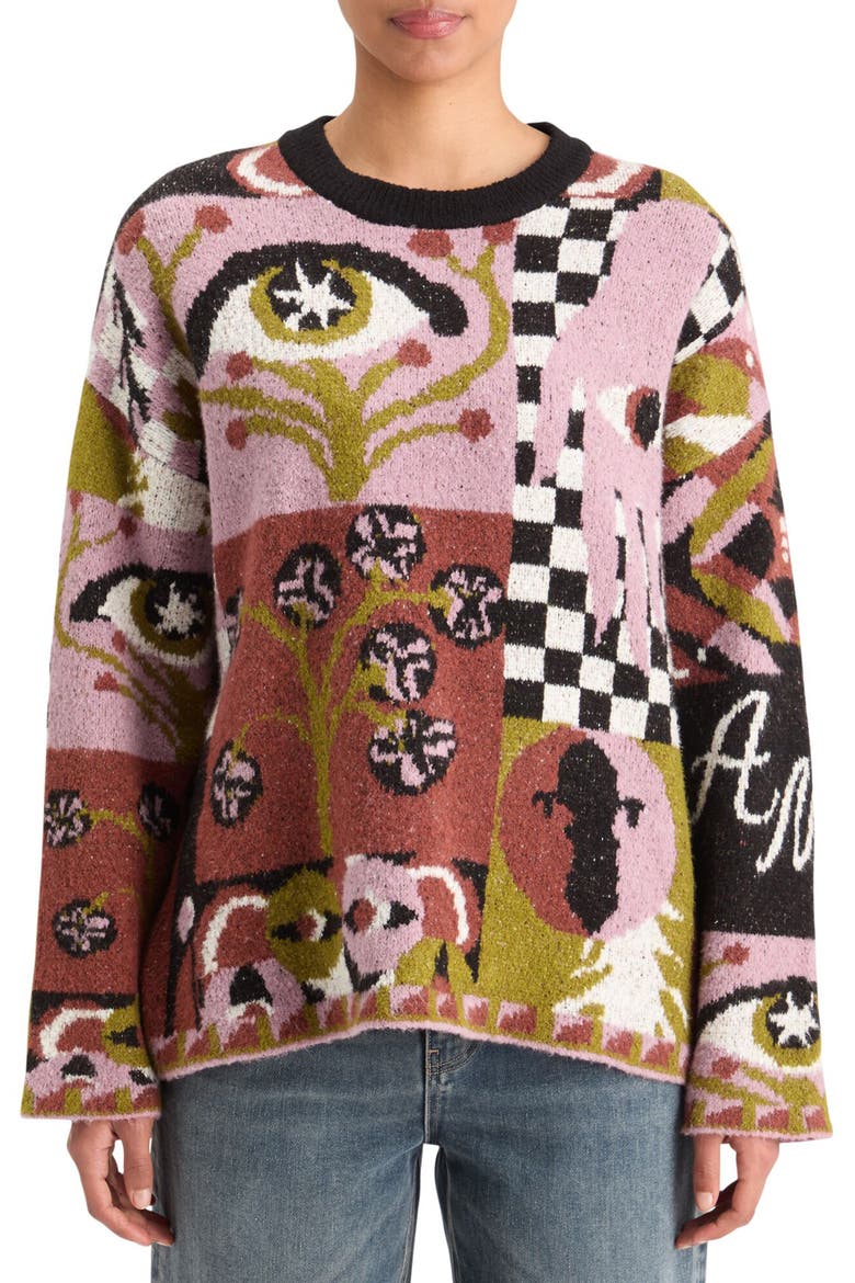 Oversize Jacquard Collage Sweater, Main, color, FREE MIND JACQUARD