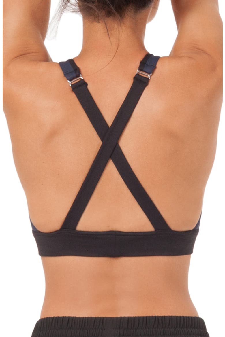 The Active High Neck Cross Back Sports Bralette, Alternate, color, JET BLACK AND LIVELY NAVY