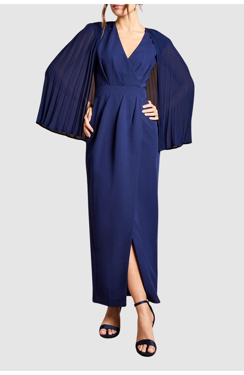 Coast Pleated Cape Detail Crepe Pencil Dress, Alternate, color, Navy