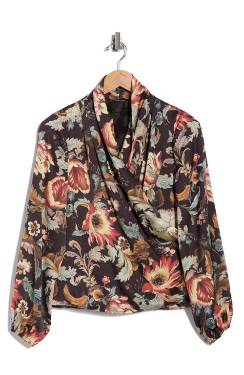 T Tahari Long Sleeve Faux Wrap Top In Black