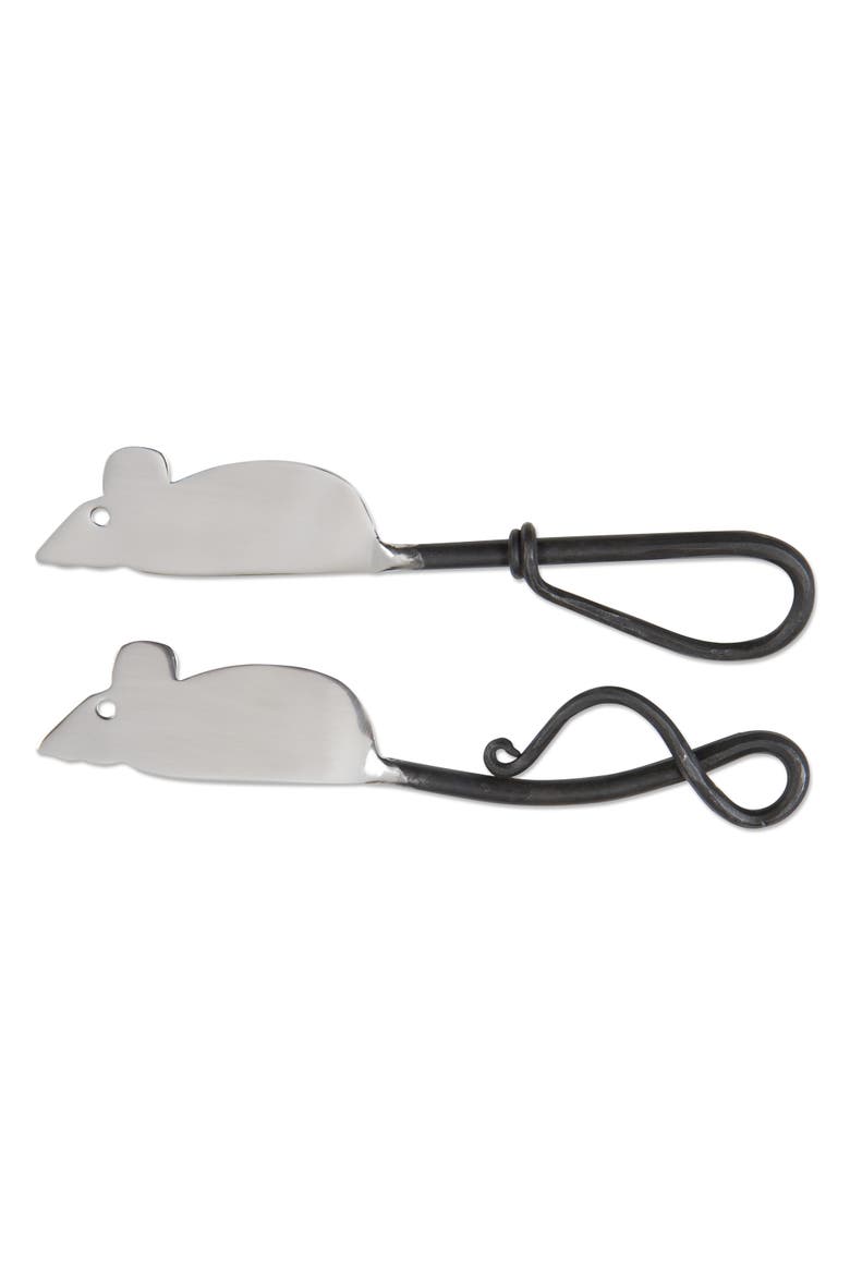 Mouse Spreader Set of 2 Stainless Steel Cheese Knives, Main, color, Silver