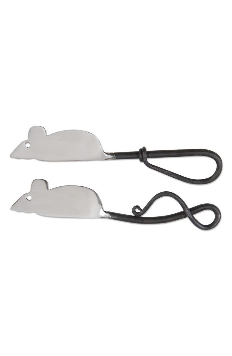 tag Mouse Spreader Set of 2 Stainless Steel Cheese Knives, Main, color, Silver