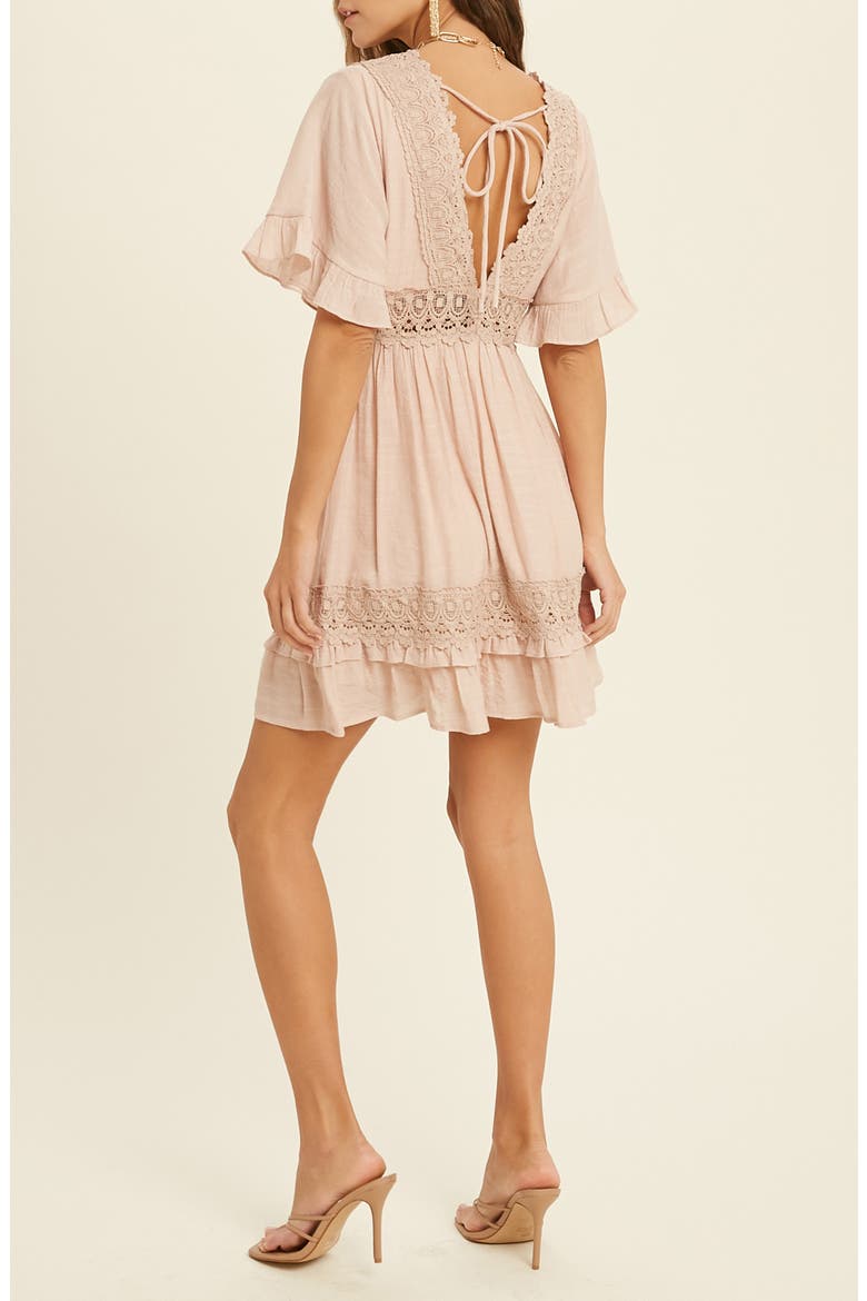 Lace Insert Tie Back Dress, Alternate, color, BLUSH