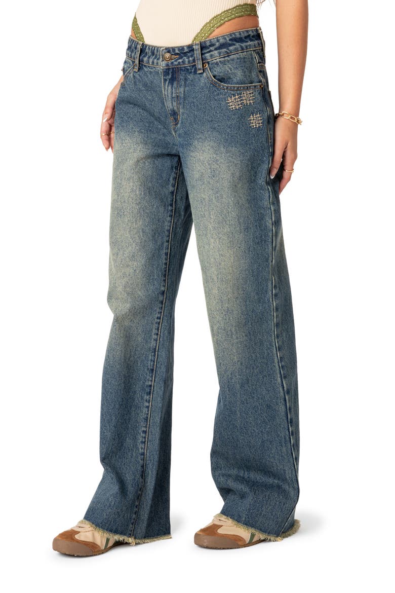 Dollhouse Low Rise Wide Leg Jeans, Alternate, color, BLUE-WASHED