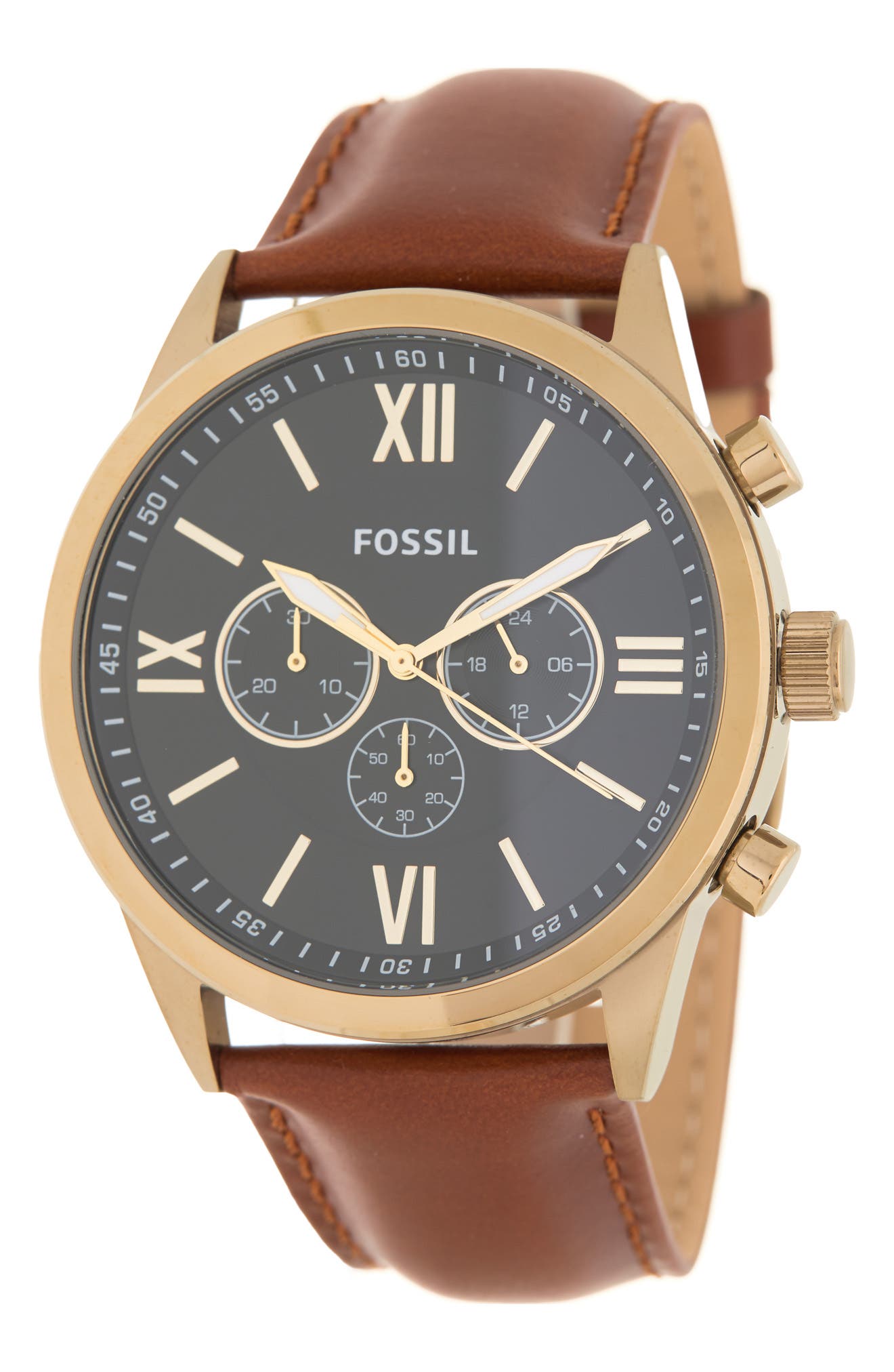 Fossil Flynn Chronograph Leather Strap Watch, 48mm
