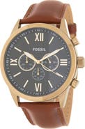 Fossil Flynn Chronograph Leather Strap Watch, 48mm