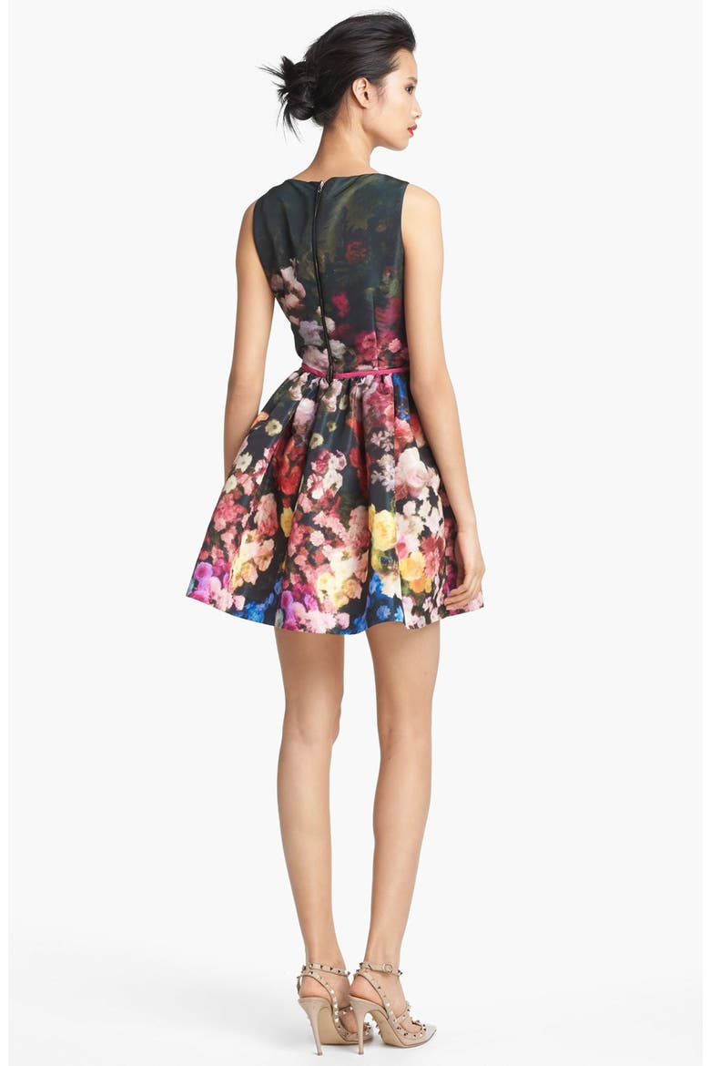 Garden Print Full Skirt Dress, Alternate, color, ROSE