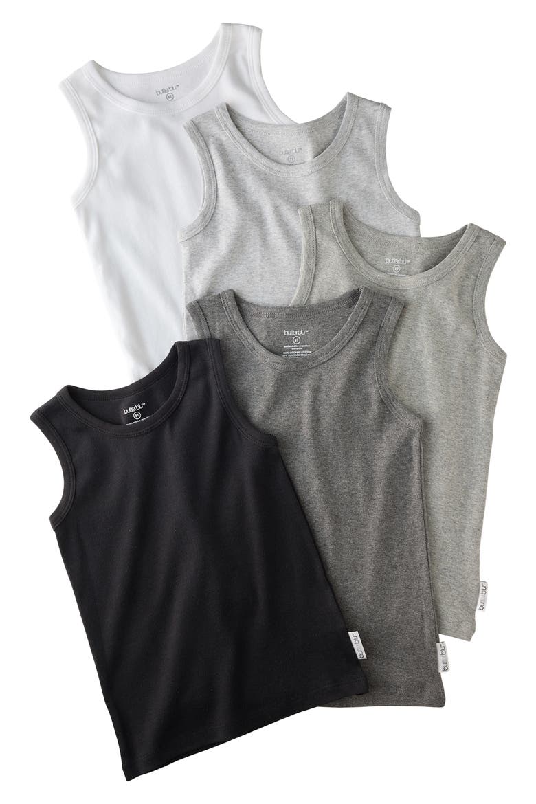 Malone Organic Cotton Assorted 5-Pack Muscle Tanks, Main, color, STONE