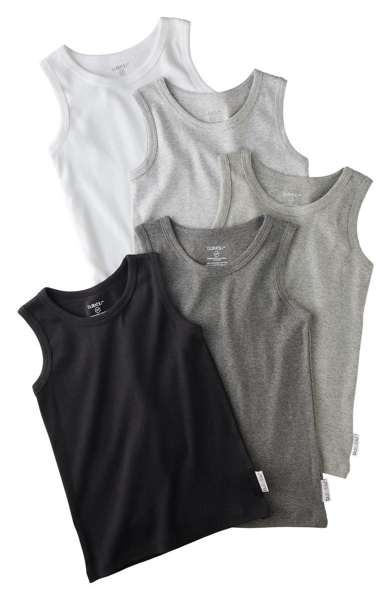 BUTTERBLU Malone Organic Cotton Assorted 5-Pack Muscle Tanks, Main, color, Stone