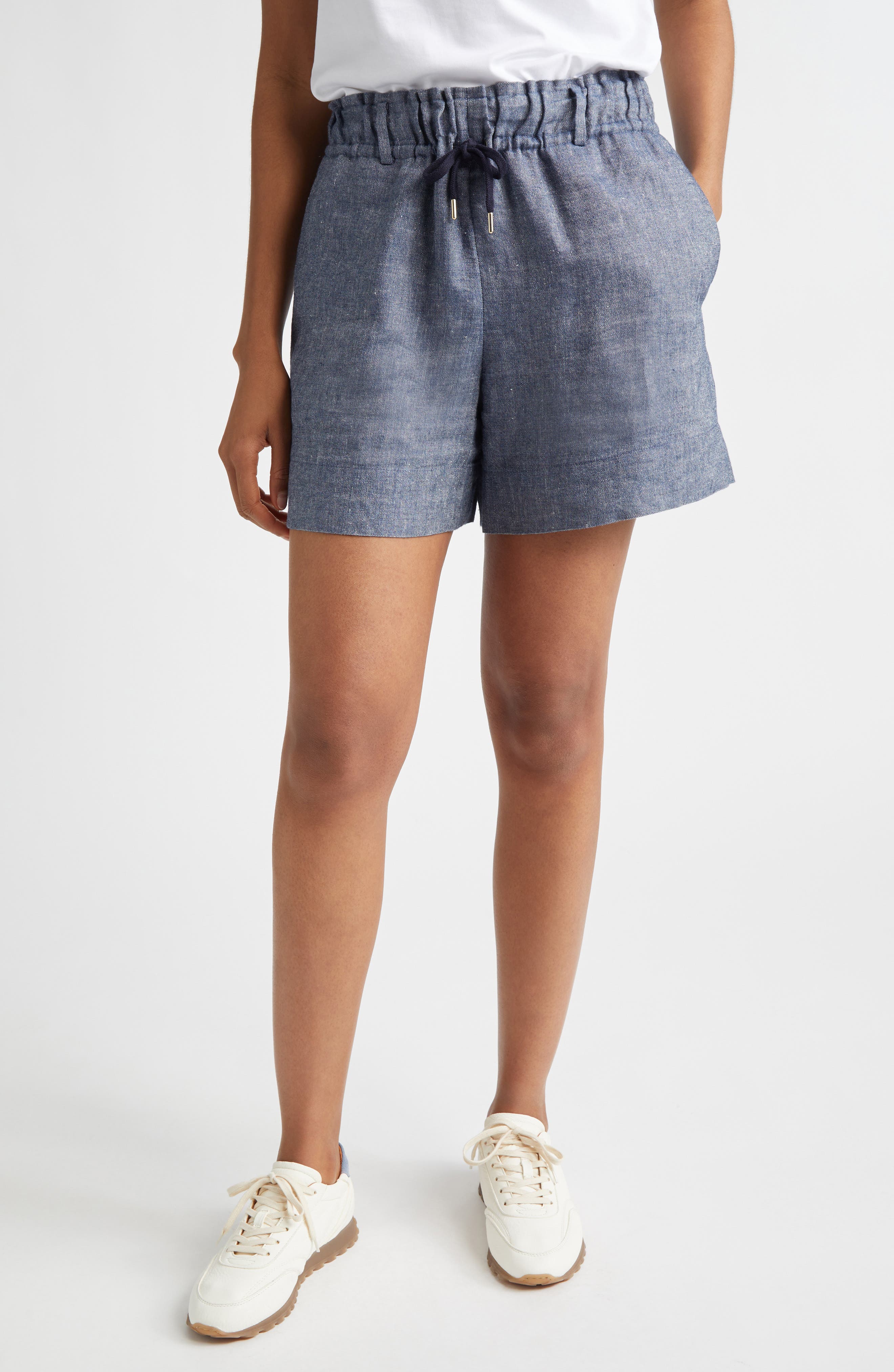 Eleventy Linen Blend Chambray Bermuda Shorts In Blue
