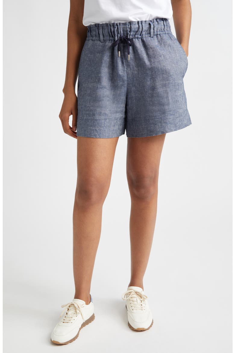 Linen Blend Chambray Bermuda Shorts, Main, color, BLUE