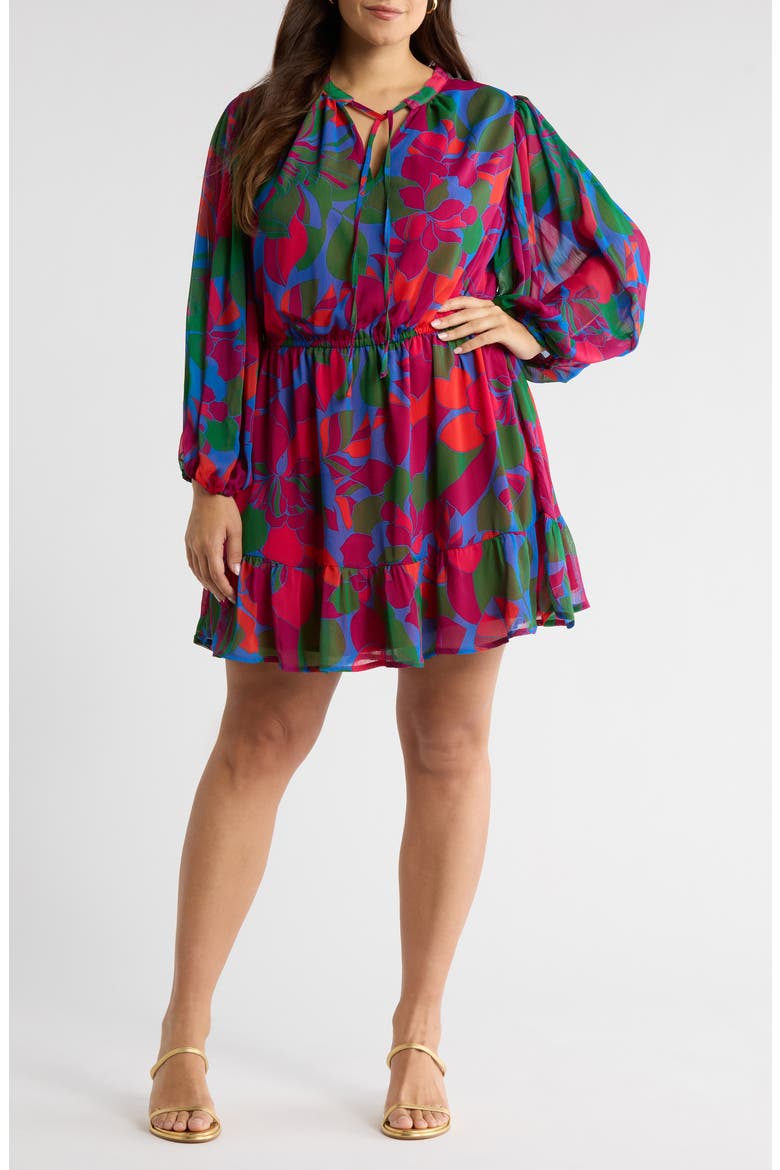 Kaeli Floral Print Long Sleeve Dress, Main, color, MAGENTA-BLUE-GREEN