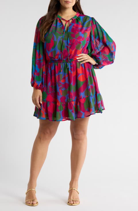 Kaeli Floral Print Long Sleeve Dress (Plus)