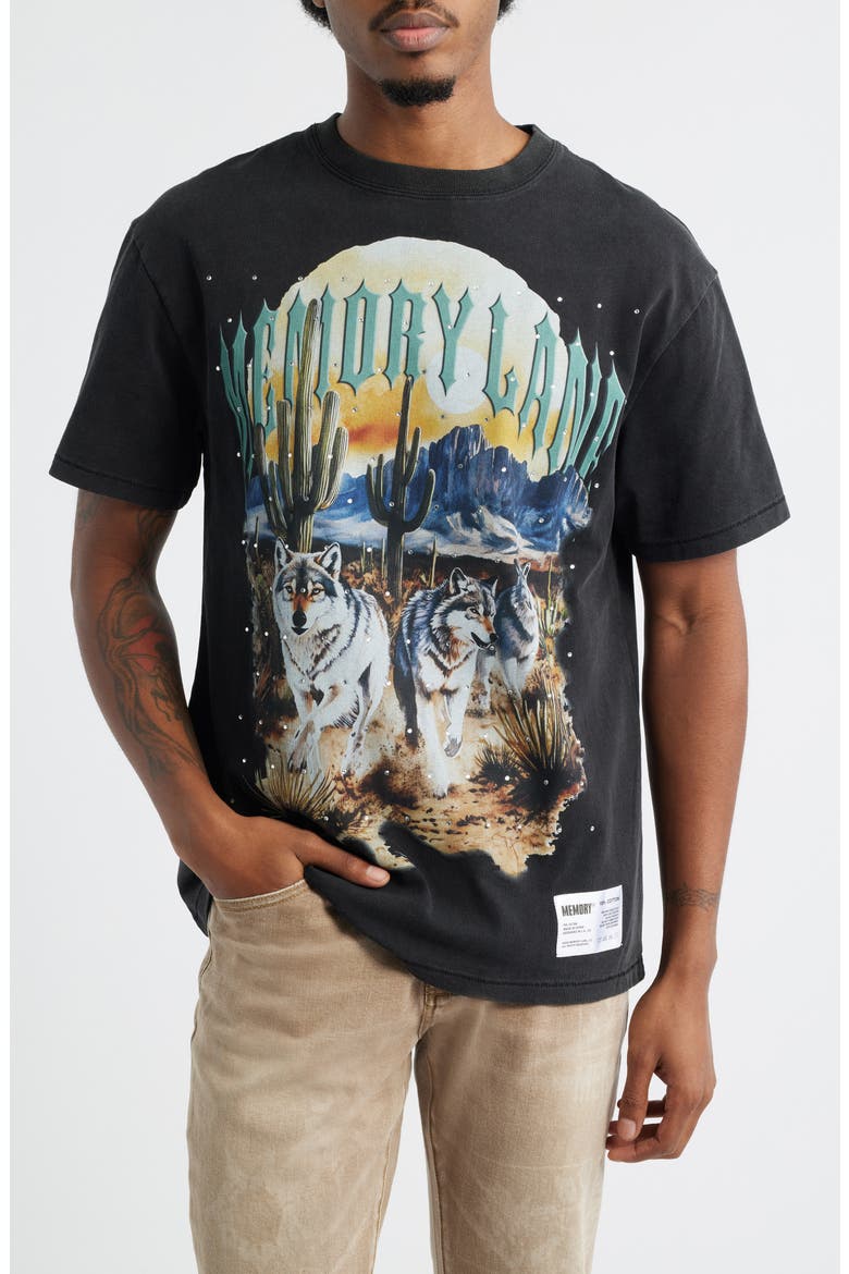 Running Wolves Crystal Embellished Graphic T-Shirt, Main, color, VINTAGE BLACK