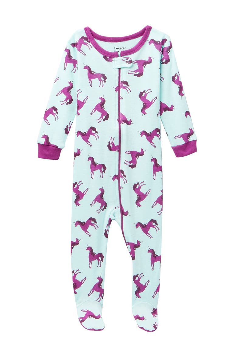 Footed Cotton Pajamas Matching Family Coordinated Playful Prints, Main, color, AQUA/PURPLE
