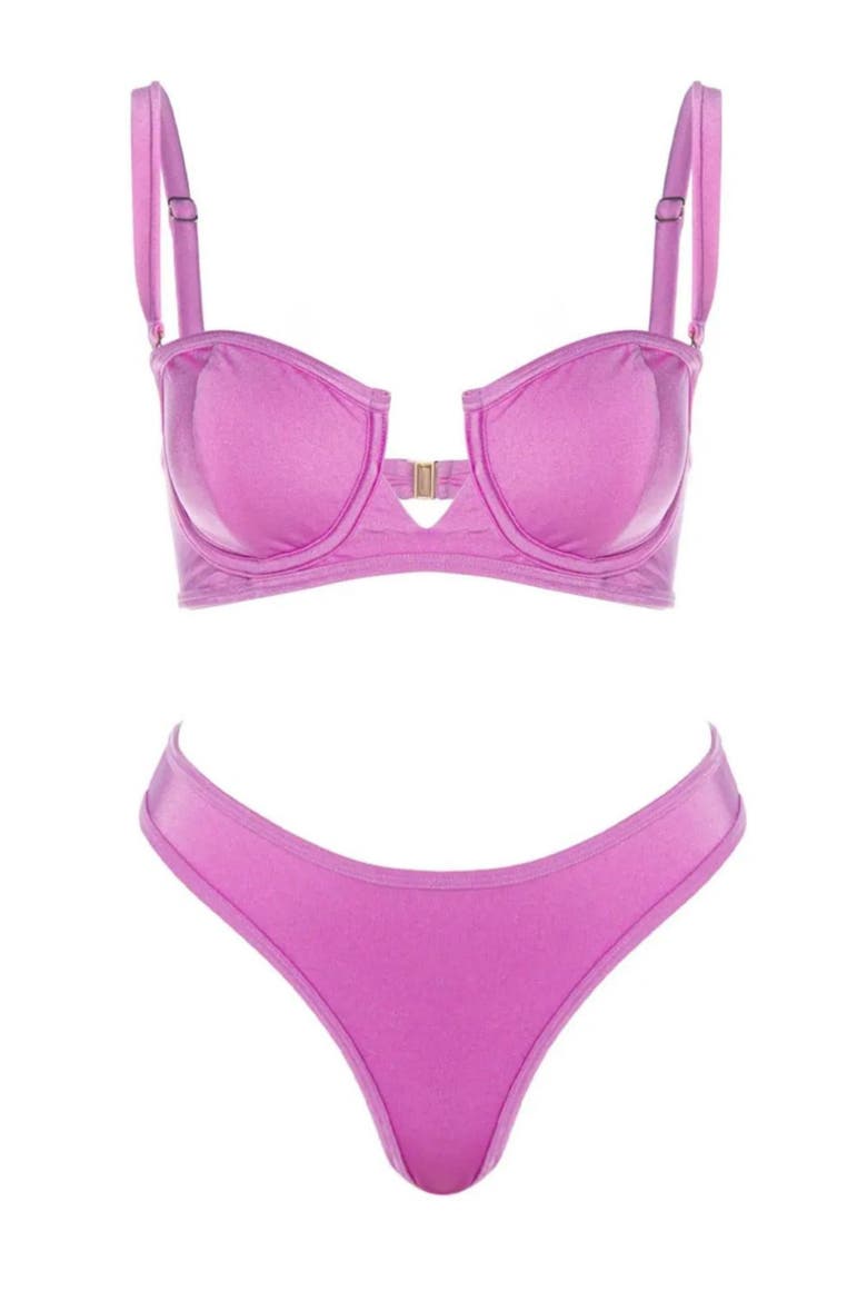 Coco Underwire Balconette Top And Mid-Waist Bottom 2-Piece Bikini Set, Alternate, color, Pink