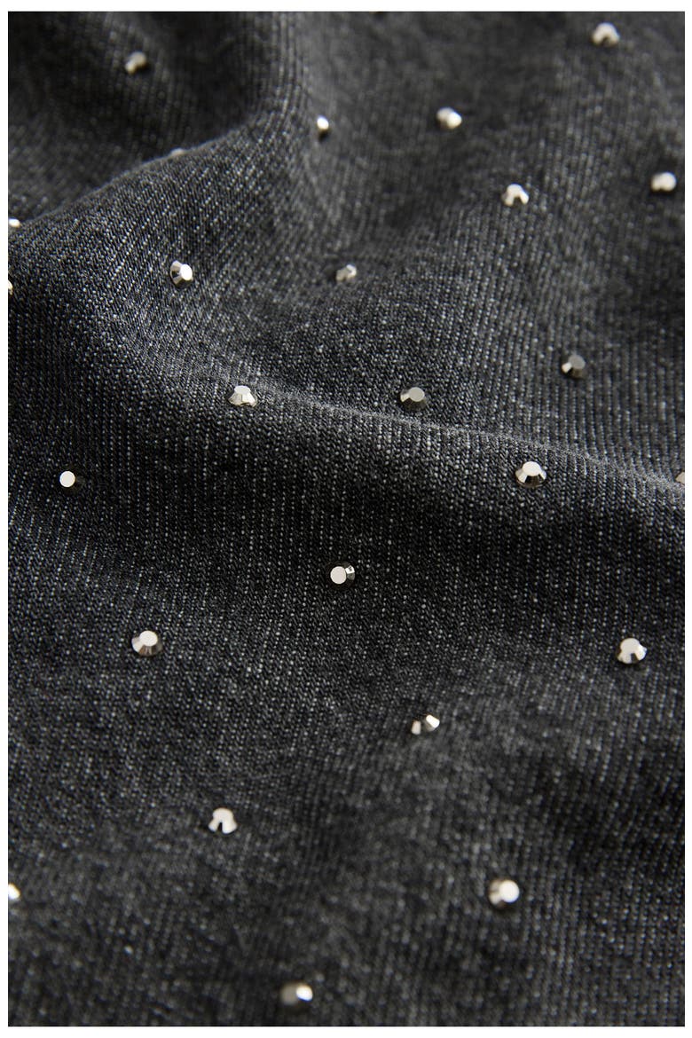 Kids' Diamante Long Sleeve Cotton Denim Shirtdress, Alternate, color, BLACK