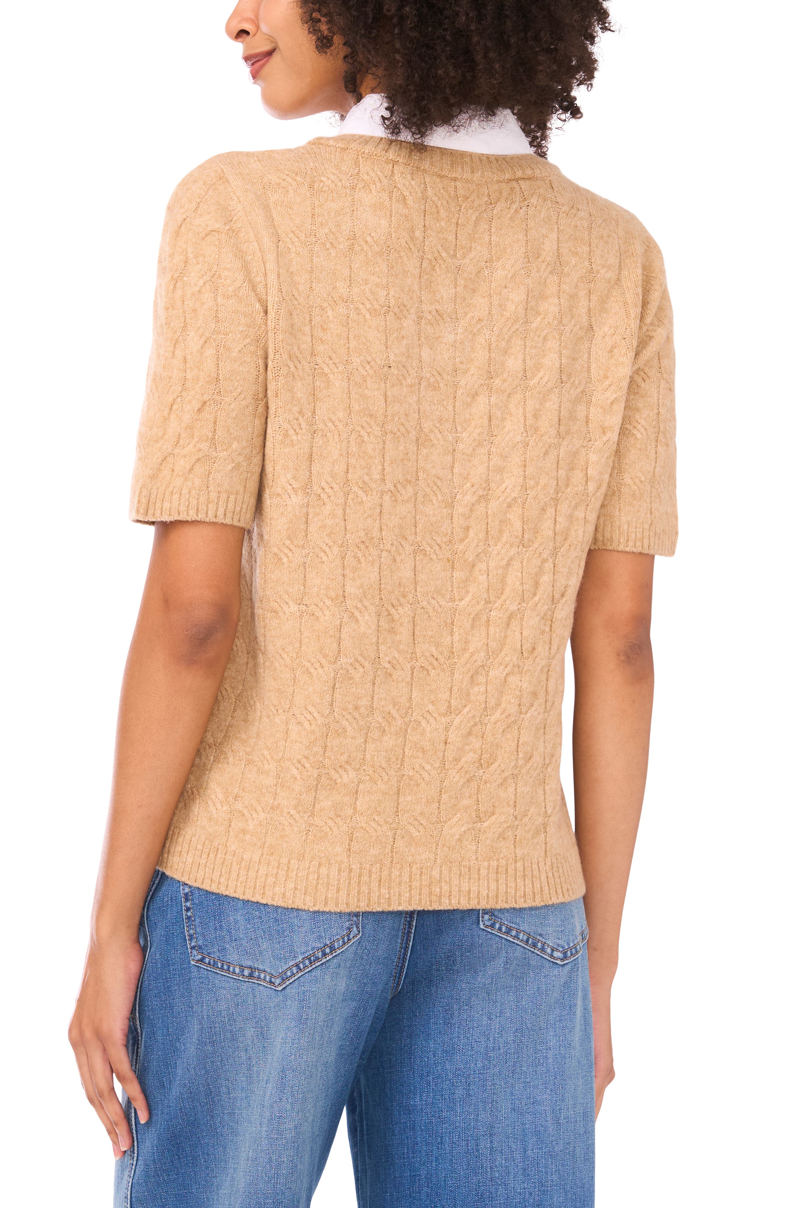 Layered Look Cable Short Sleeve Sweater - image 2
