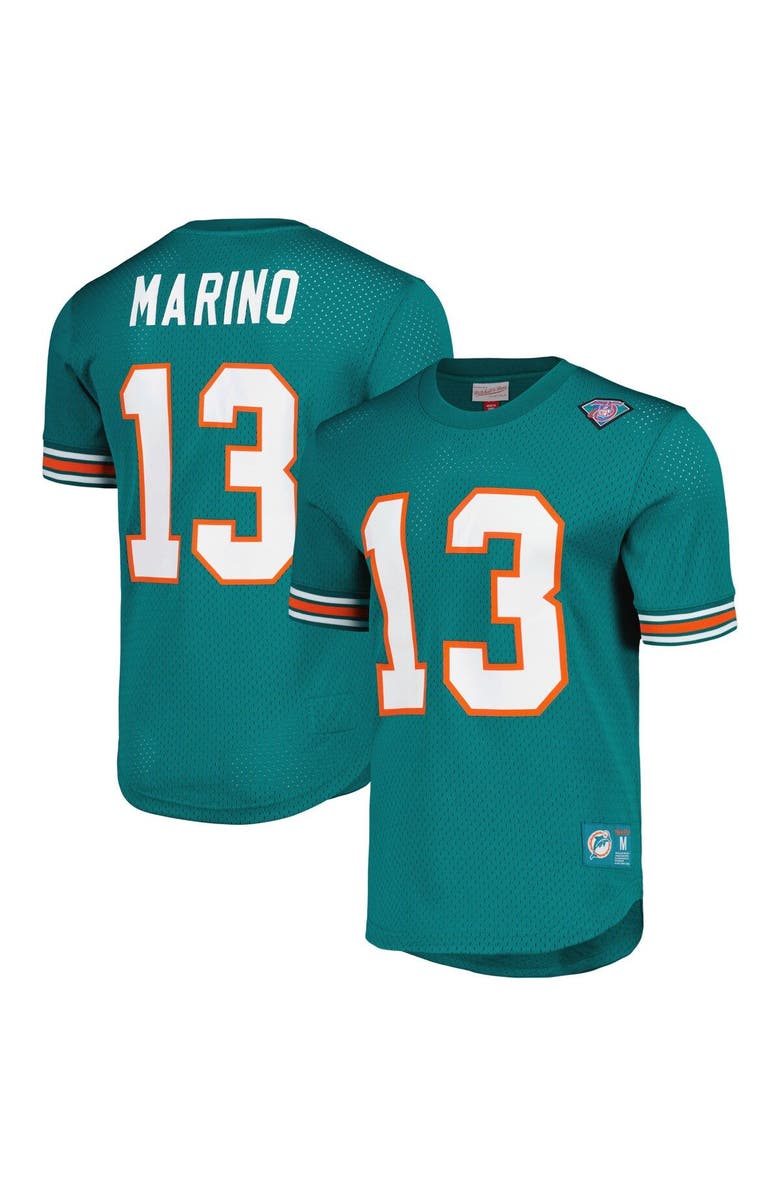 Mitchell & Ness Men's Mitchell & Ness Dan Marino Aqua Miami Dolphins Retired Player Name & Number Mesh Top, Main, color, Aqua
