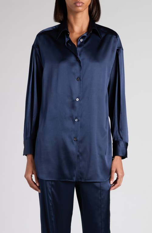 Tom Ford Relaxed Fit Stretch Silk Satin Blouse In Blue