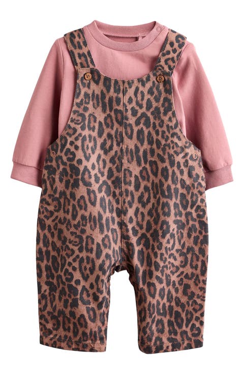Long Sleeve Bodysuit & Leopard Print Overalls Set (Baby)