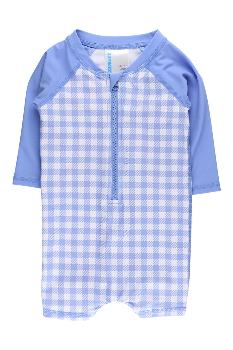 Kids' Gingham Long Sleeve UPF 50+ One-Piece Rashguard Swimsuit, Main, color, BLUE