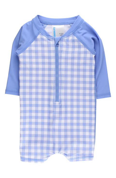 Kids
 Gingham Long Sleeve UPF 50+ One-Piece Rashguard Swimsuit (Baby 
Toddler)