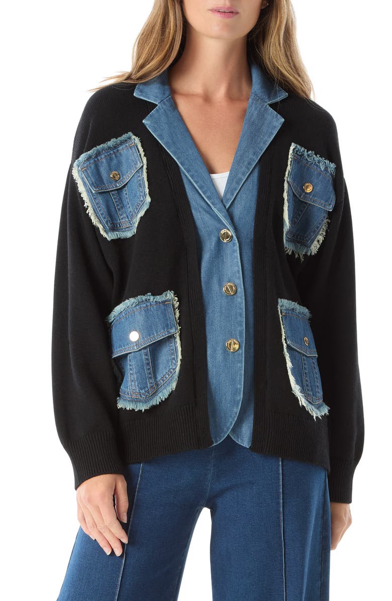 DO by Dee Ocleppo Clio Denim Detail Cotton Blend Sweater, Main, color, Black