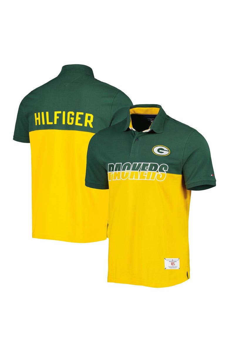 Tommy Hilfiger Men's Tommy Hilfiger Gold/Green Green Bay Packers Color Block Polo, Main, color, Gold