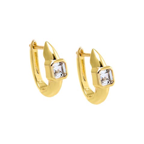 CZ Emerald Bezel Huggie Earring