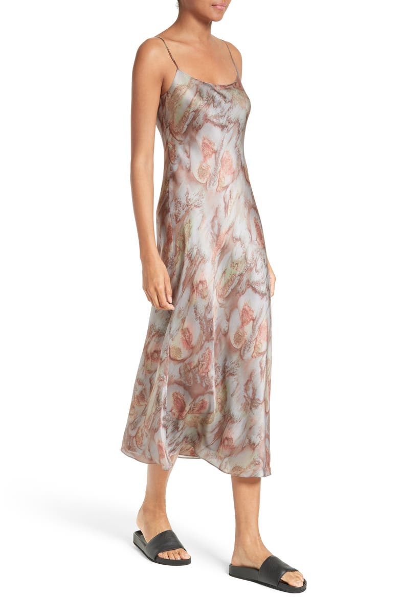 Watercolor Print Silk Slipdress, Alternate, color, FIG