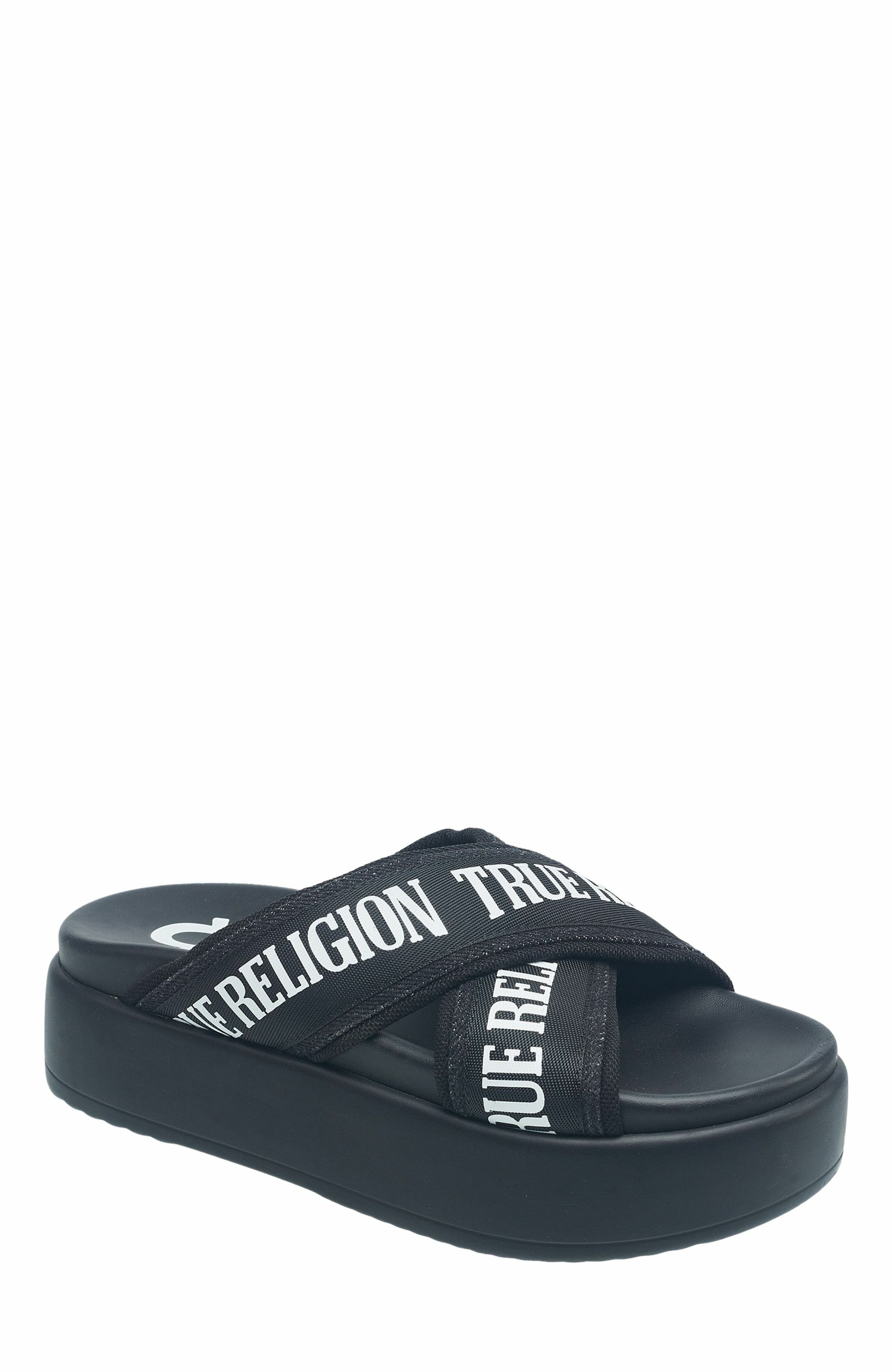 True Religion Alia Cross Strap Slip on Platform Sandal, Main, color, 