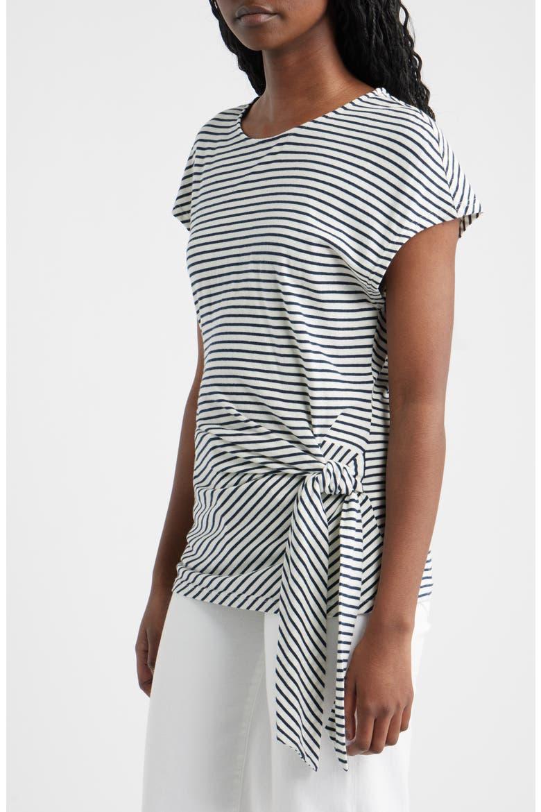 Gabbie Tie Waist Top, Alternate, color, IVORY NAVY MICRO STRIPE