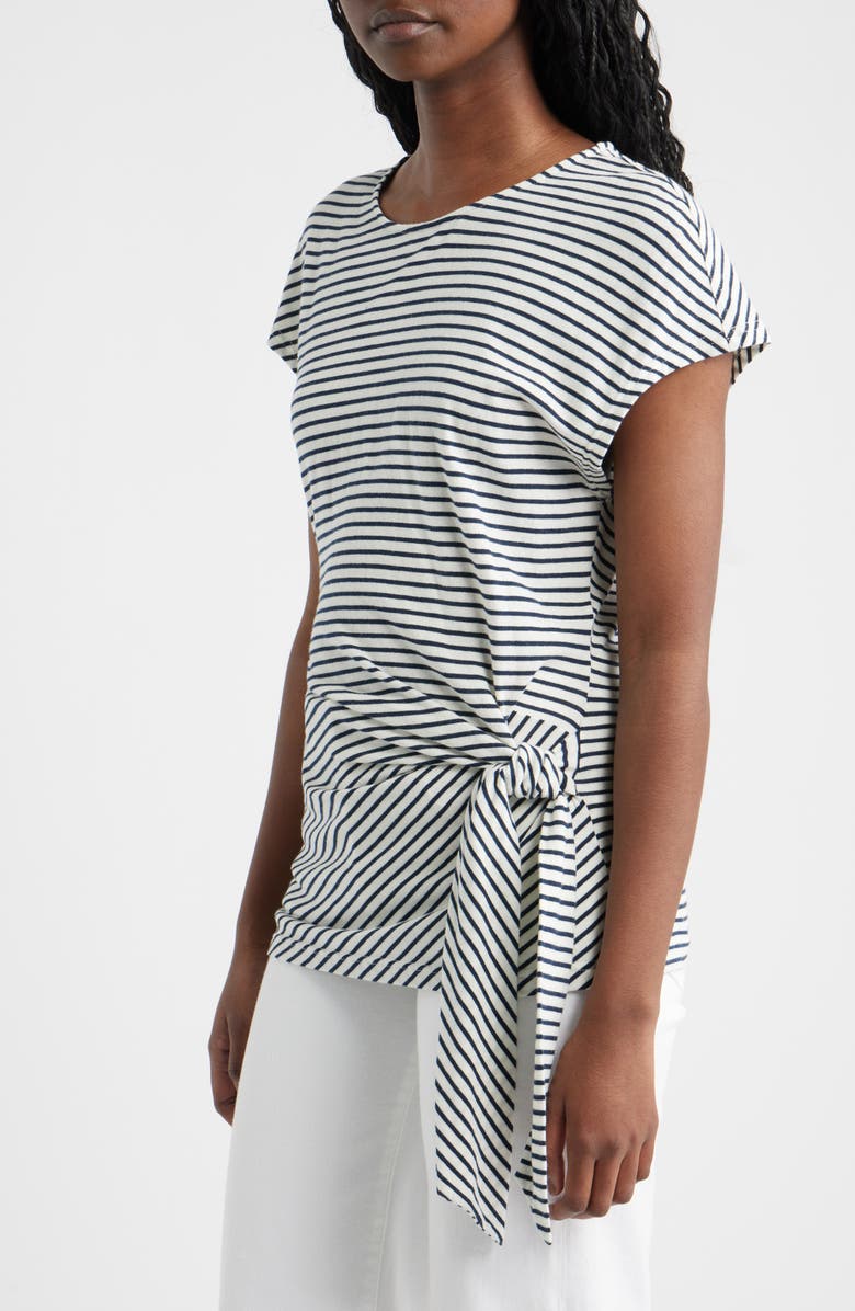 Rails Gabbie Tie Waist Top, Alternate, color, Ivory Navy Micro Stripe