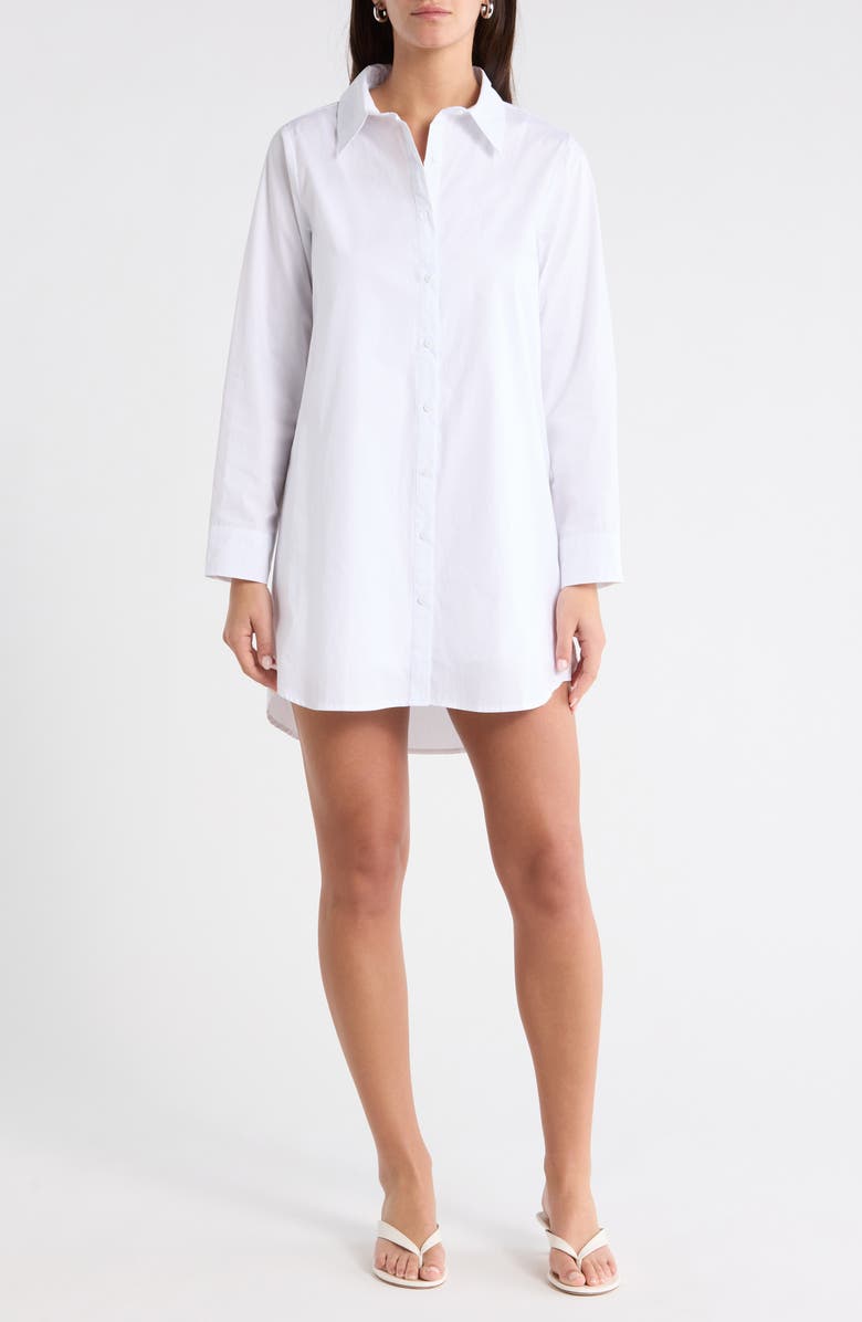 SUGARLIPS Kaira Poplin Button-Up Shirt, Main, color, White
