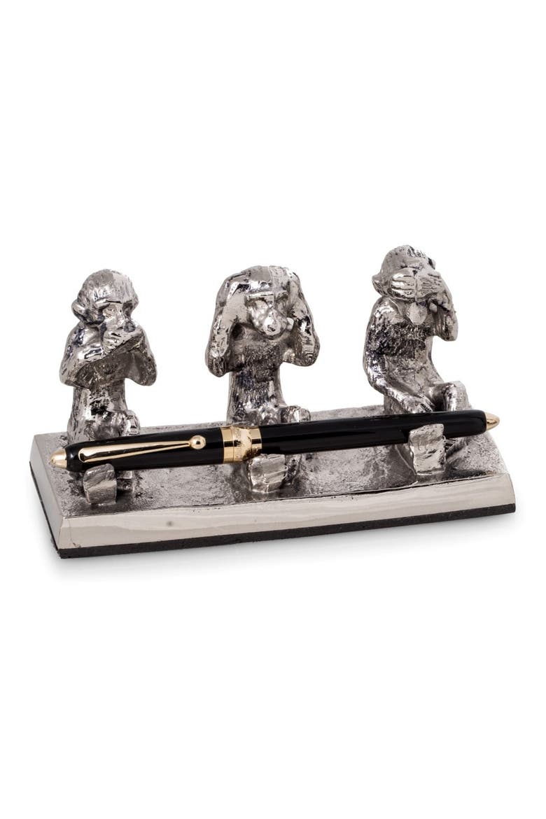 Three Wise Monkeys Pen Stand, Main, color, SILVER