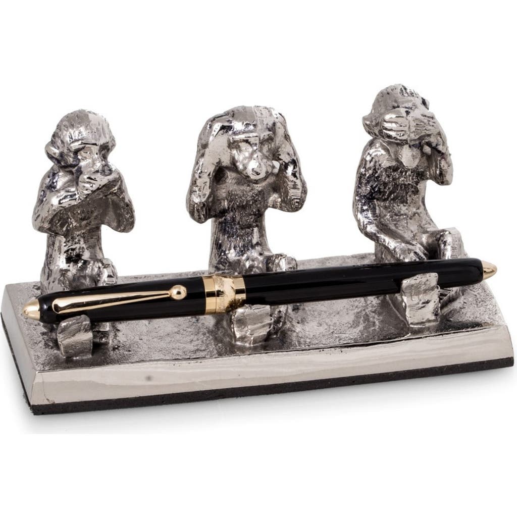 Bey-berk Three Wise Monkeys Pen Stand In Silver
