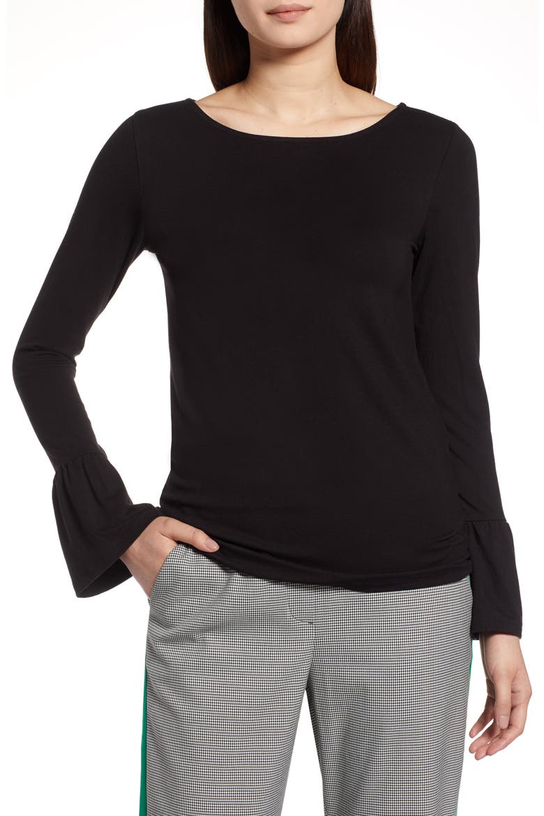 Bell Sleeve Knit Top, Main, color, BLACK