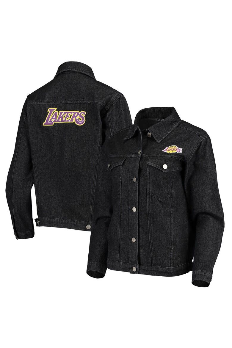 Women's The Wild Collective Black Los Angeles Lakers Patch Denim Button-Up Jacket, Main, color, Black