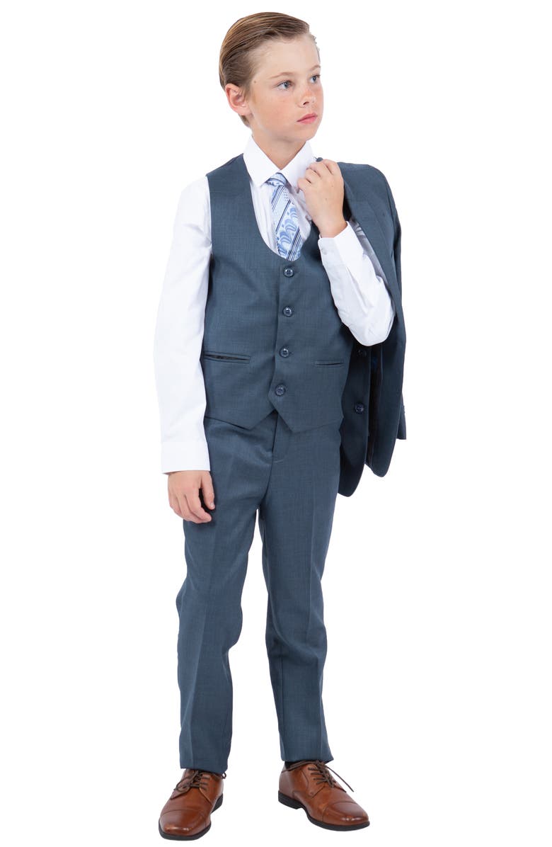 Perry Ellis Kids' Navy Five-Piece Sharkskin Suit, Alternate, color, Medium Navy